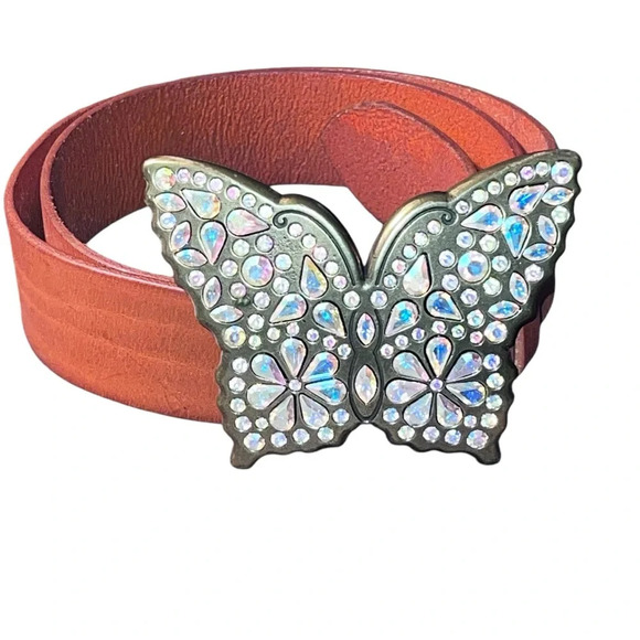 Orange Leather Juliana AB Crystal Rhinestone Gold Tone Brass Belt with Buckle - Picture 10 of 10